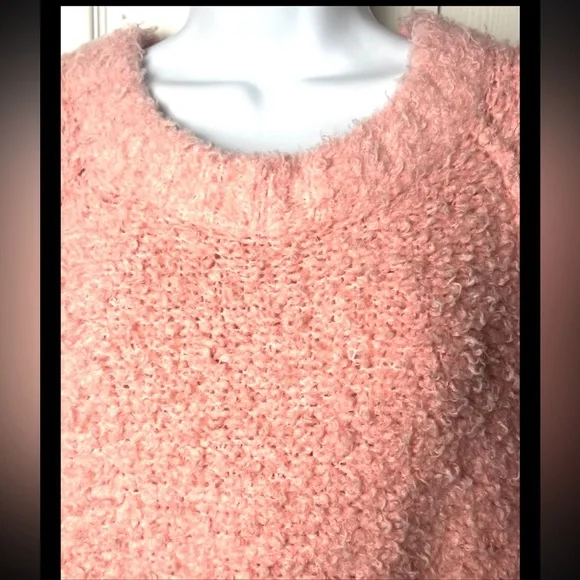 FREE PEOPLE Sweater Teddy Pink Rose Chunky Knit Tunic Pullover Wool $168 Large - Picture 6 of 9